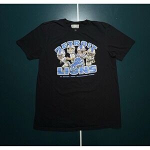 Detroit Lions Character T-Shirt Men's Medium Black Blue Bobblehead Football NFL